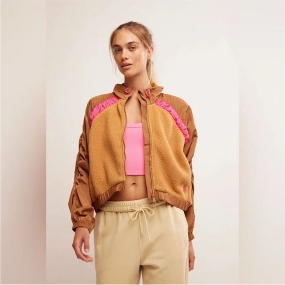 FP Movement by Free People Jackets & Blazers - FP Movement Amelia Zip Up Fleece Jacket in Camel/Malibu Combo